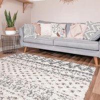Super Soft Scandi Aztec Tribal Shaggy Area Rug - Cream / 220 x 160cm - image 1