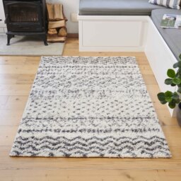 Super Soft Scandi Aztec Tribal Shaggy Area Rug - Cream / 220 x 160cm - thumbnail 2