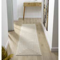 Isabella Living Room Area Rugs - Embossed Geometric Rectangle Design Rug - Cream / 290cm - thumbnail 2