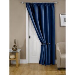Woven Thermal Blackout Pencil Pleat Door Curtain - Navy / 168cm - thumbnail 2