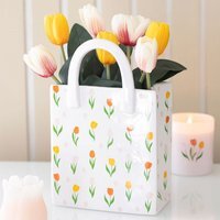 Tulip Print Ceramic Bag-Shaped Flower Vase - White