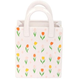 Tulip Print Ceramic Bag-Shaped Flower Vase - White - thumbnail 5