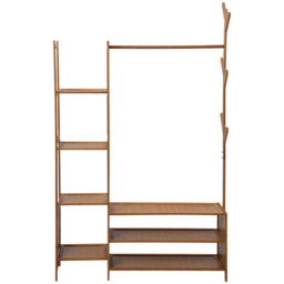 Versatile Coat Stand with Hanging Rail and Shelves - Light Brown - thumbnail 3
