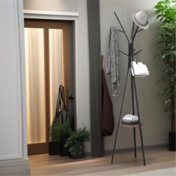 Industrial Coat Rack Stand With 9 Hooks - Rustic Brown - thumbnail 4