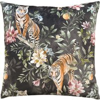 Orient Tiger Repeat Digitally Printed Velvet Cushion - Jet / Polyester