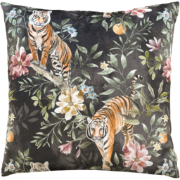 Orient Tiger Repeat Digitally Printed Velvet Cushion - Jet / Polyester - thumbnail 2