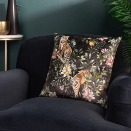 Orient Tiger Repeat Digitally Printed Velvet Cushion - Jet / Polyester - thumbnail 5