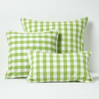 Block Check Cotton Gingham Cushion Cover - Green / 45cm