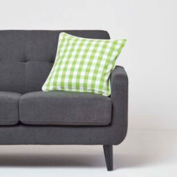Block Check Cotton Gingham Cushion Cover - Green / 45cm - thumbnail 3