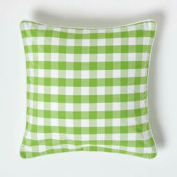 Block Check Cotton Gingham Cushion Cover - Green / 45cm - thumbnail 2