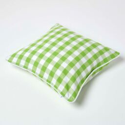 Block Check Cotton Gingham Cushion Cover - Green / 45cm - thumbnail 5
