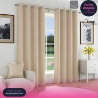 Chester Natural Herringbone Jacquard Blackout Eyelet Curtains - Natural / 117cm