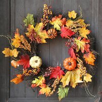 Rustic Battery Operated LED Fall Wreath with Artificial Maple Leaves - Orange - image 1
