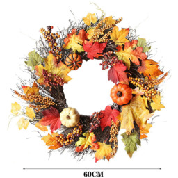 Rustic Battery Operated LED Fall Wreath with Artificial Maple Leaves - Orange - thumbnail 5