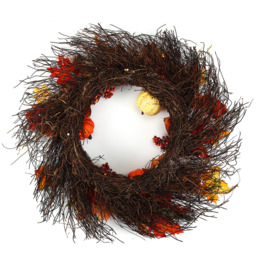 Rustic Battery Operated LED Fall Wreath with Artificial Maple Leaves - Orange - thumbnail 3
