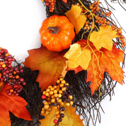 Rustic Battery Operated LED Fall Wreath with Artificial Maple Leaves - Orange - thumbnail 4