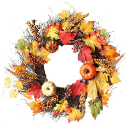Rustic Battery Operated LED Fall Wreath with Artificial Maple Leaves - Orange - thumbnail 2