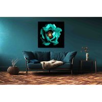 Winter Floral Surreal dark chrome cyan peony flower macro Canvas Print - Teal / 127cm - thumbnail 1