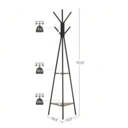 VASAGLE Rack Stand, Coat Tree, Hall Tree Free Standing, Industrial Style - Black - thumbnail 5