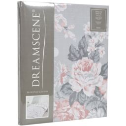 Dreamscene English Rose Floral Duvet Cover Bedding Set - Silver / Double - thumbnail 4