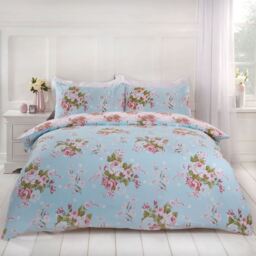 Dreamscene English Rose Floral Duvet Cover Bedding Set - Silver / Double - thumbnail 5