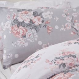 Dreamscene English Rose Floral Duvet Cover Bedding Set - Silver / Double - thumbnail 2