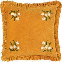 Daisy Frill Embroidered Velvet Cushion - Gold / Polyester - image 1