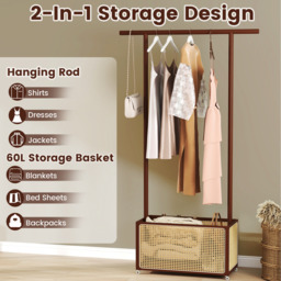 Coat Hanger Stand with Wheel - Brown - thumbnail 3