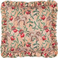 Okara Elephant Printed Ruffle Cushion Cover - Peach/Linen
