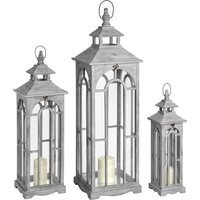 Set Of Three Wooden Lanterns for Elegant Home Decor - Grey