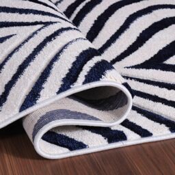 Valencia Modern Ogee Design Carved Area Rugs - Navy / 60x220 cm Runner - thumbnail 5