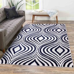 Valencia Modern Ogee Design Carved Area Rugs - Navy / 60x220 cm Runner - thumbnail 4