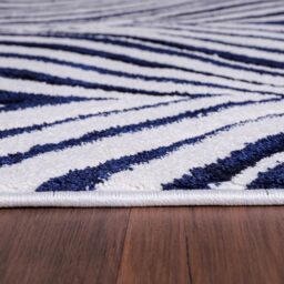 Valencia Modern Ogee Design Carved Area Rugs - Navy / 60x220 cm Runner - thumbnail 2