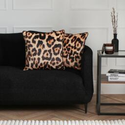 Pack of Matte Velvet Leopard Filled Cushions - Brown / 2 - thumbnail 5