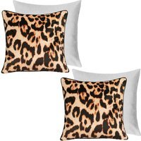 Pack of Matte Velvet Leopard Filled Cushions - Brown / 2 - thumbnail 1