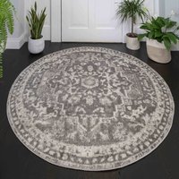 Traditional Medallion Bordered Living Area Rug - Grey / 160 x 160cm