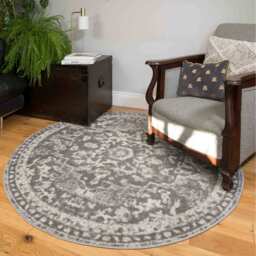 Traditional Medallion Bordered Living Area Rug - Grey / 160 x 160cm - thumbnail 3