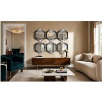 3x Gold Hexagonal Wall Mirror Plastic Frame 30Cm - Golden / 4kg