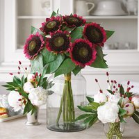 Artificial Sunflower Bouquet Arrangement - Red - image 1
