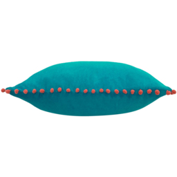 Velvet Pom Pom Cushion 45 x 45cm - Teal-Coral / Polyester - thumbnail 2