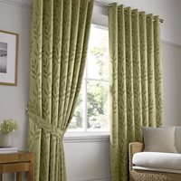 Faux Silk Dupion Leaf Jacquard Ring Top Curtains - Green / 117cm / 229cm