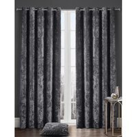 Crushed Velvet Eyelet Curtain Pair - Charcoal / 229cm