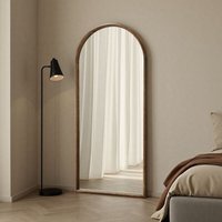 Arched Solid Oak Full Length Wall Mirror - Brown