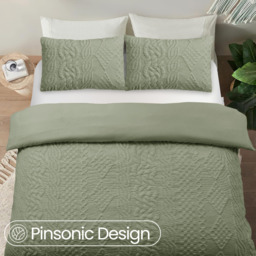 3D Embossed Chunky Knit Pattern Duvet Set - Fern Green / Superking - thumbnail 3