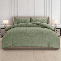 3D Embossed Chunky Knit Pattern Duvet Set - Fern Green / Superking - thumbnail 4