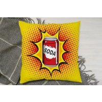 Drink Soda Fast Food Vector Illustration In Pop Art Retro Style Cushion - Yellow / 60 - image 1