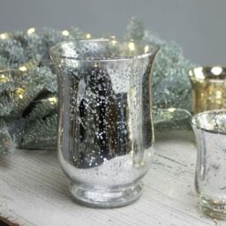 Shiny Speckle Silver Hurricane Vase 14.5cm - Silver - thumbnail 2