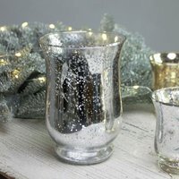 Shiny Speckle Silver Hurricane Vase 14.5cm - Silver