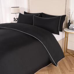 Piped Edge Duvet Cover Set - Black / King - thumbnail 4