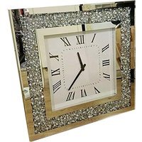 Mirrored Glass Square Wall Clock Black Hands - Silver - image 1